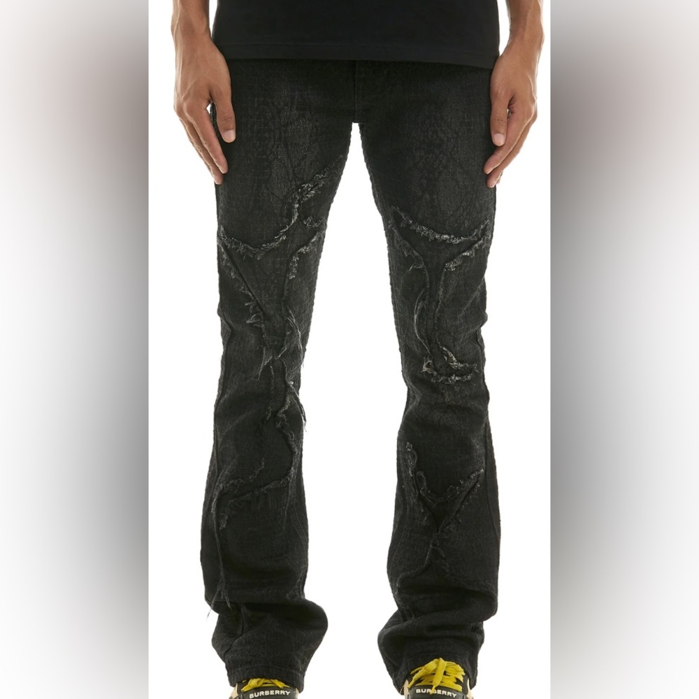 KDNK Skinny Flare “Spider Web” Jeans, Black, Size 40, NWT